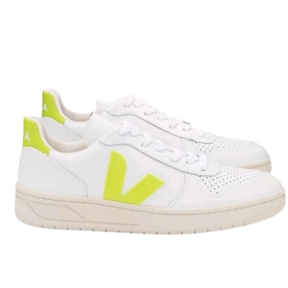 Veja V-10 Leather 'Extra White Jaune Fluo' VX022086, Size EU 39 / US 8